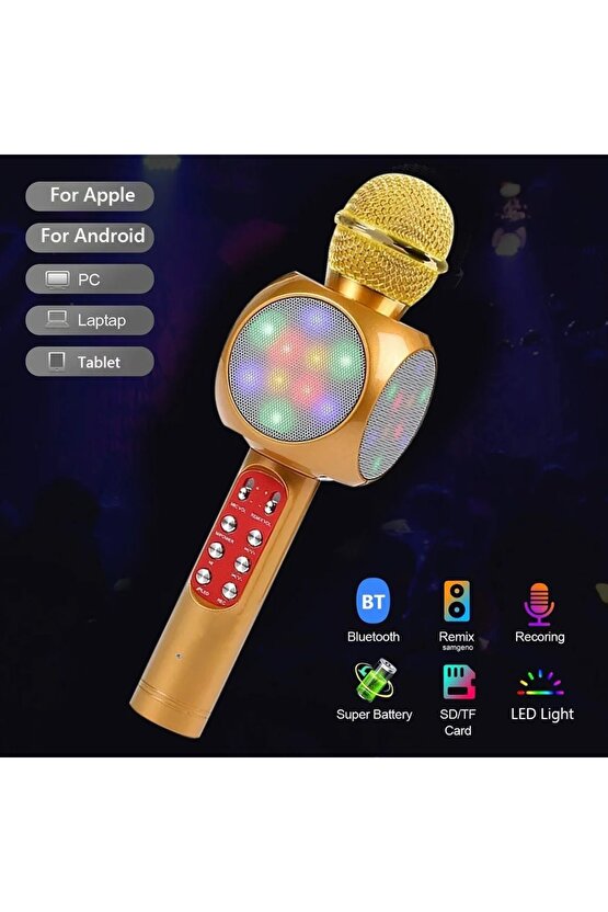 LED IŞIKLI ŞARJLI KABLOSUZ KARAOKE MİKROFON BLUETOOTH HOPARLÖR SES DEĞİŞTİRME SD KART USB GİRİŞLİ