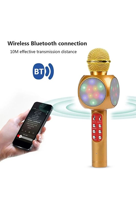 LED IŞIKLI ŞARJLI KABLOSUZ KARAOKE MİKROFON BLUETOOTH HOPARLÖR SES DEĞİŞTİRME SD KART USB GİRİŞLİ