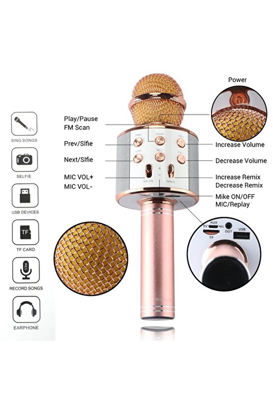 ŞARJLI KABLOSUZ KARAOKE MİKROFON BLUETOOTH HOPARLÖR SES DEĞİŞTİRME ÖZELLİKLİ SD KART USB GİRİŞLİ