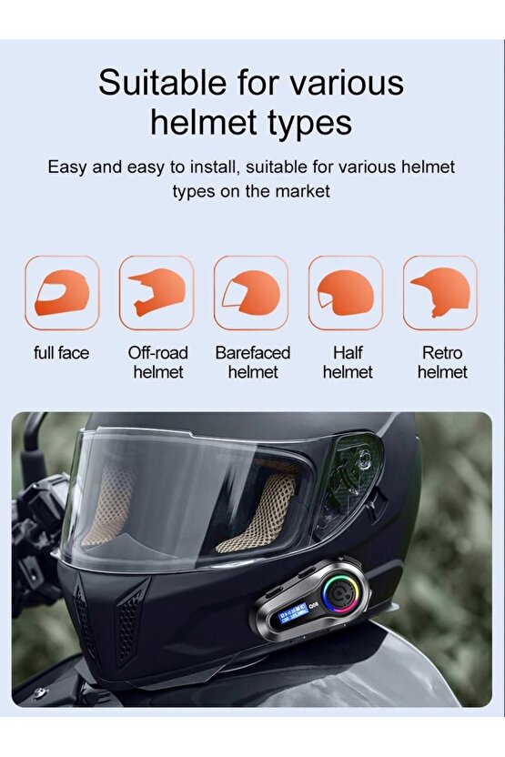 motosiklet kask kulaklık Bluetooth LCD ekran EQ ses efekti IPX6 su geçirmez Stereo FM radyo