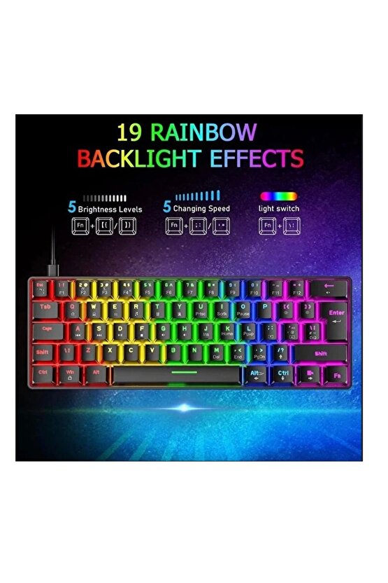 MEKANİK OYUNCU KLAVYESİ RGB LED IŞIKLI TYPE-C GİRİŞLİ RED SWİTCH MECHANİCAL GAMİNG KEYBOARD