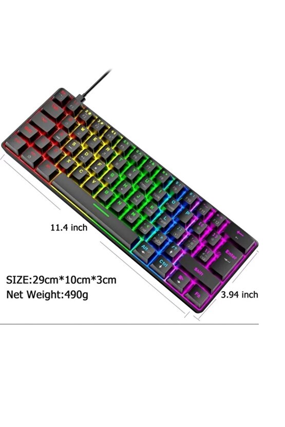 MEKANİK OYUNCU KLAVYESİ RGB LED IŞIKLI TYPE-C GİRİŞLİ RED SWİTCH MECHANİCAL GAMİNG KEYBOARD