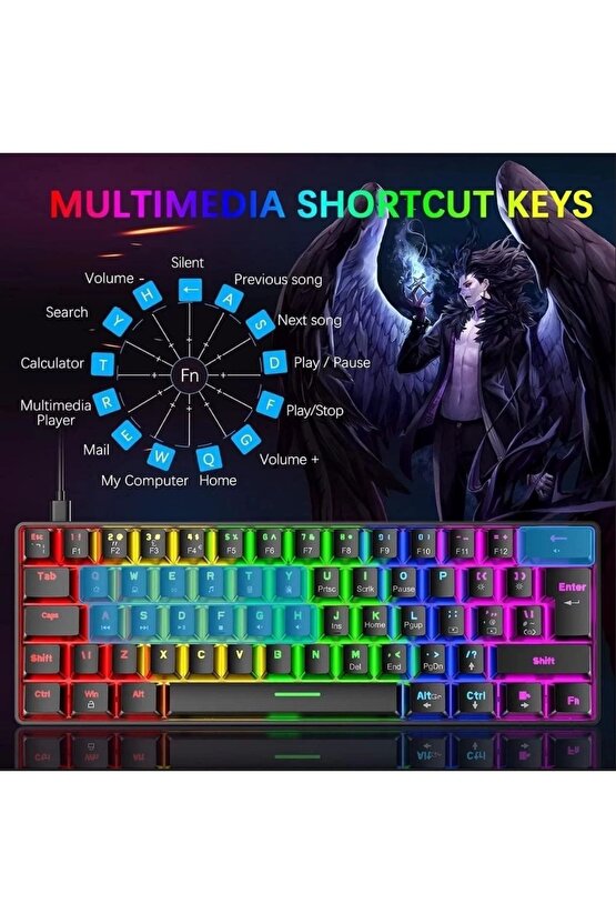 MEKANİK OYUNCU KLAVYESİ RGB LED IŞIKLI TYPE-C GİRİŞLİ RED SWİTCH MECHANİCAL GAMİNG KEYBOARD