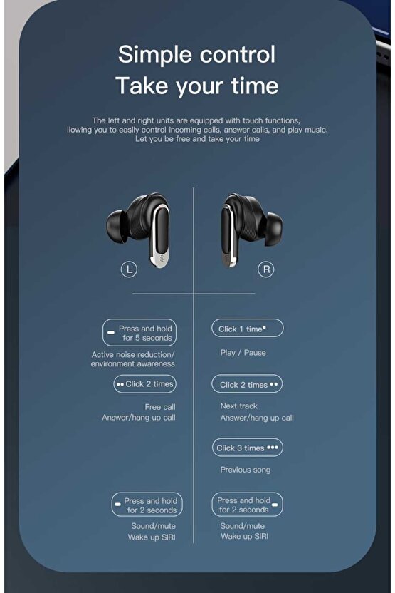 Kablosuz kulaklık ANC dokunmatik ekran kulakiçi TWS gürültü  ÖNLEYİCİ BLUETOOTH 5.3