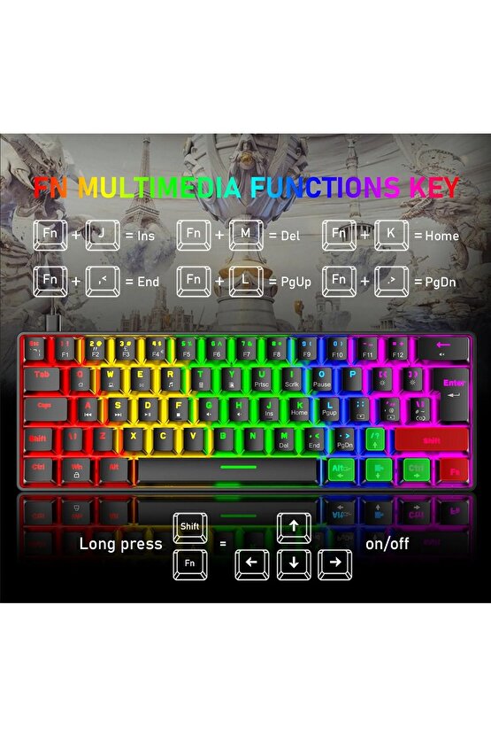 MEKANİK OYUNCU KLAVYESİ RGB LED IŞIKLI TYPE-C GİRİŞLİ RED SWİTCH MECHANİCAL GAMİNG KEYBOARD