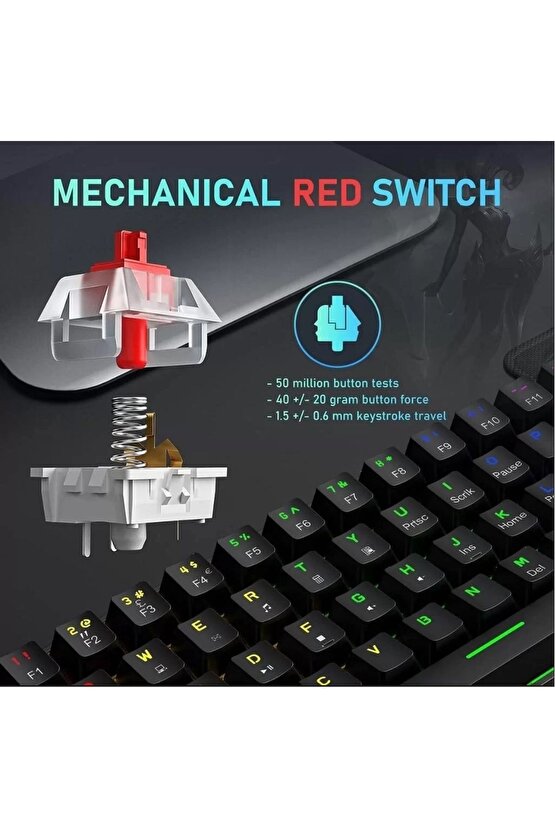 MEKANİK OYUNCU KLAVYESİ RGB LED IŞIKLI TYPE-C GİRİŞLİ RED SWİTCH MECHANİCAL GAMİNG KEYBOARD