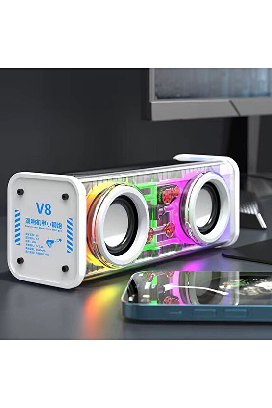 bluetooth hoparlör tws özellikli 2x5w led ışıklı fm radyo usb sd kart giriş kablosuz şarjlı speaker