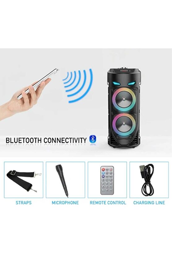 BLUETOOTH HOPARLÖR SD KART USB GİRİŞLİ MİKROFONLU LED IŞIKLI ŞARJLI KABLOSUZ SPEAKER