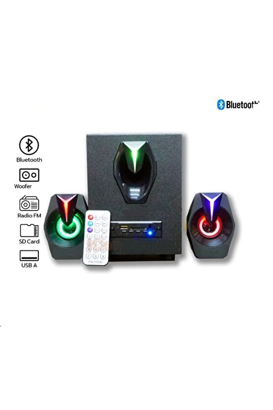 MULTİMEDYA BLUETOOTH HOPARLÖR SD KART USB 2.1 KANAL SUBWOOFER 2+1 IŞIKLI PC SPEAKER