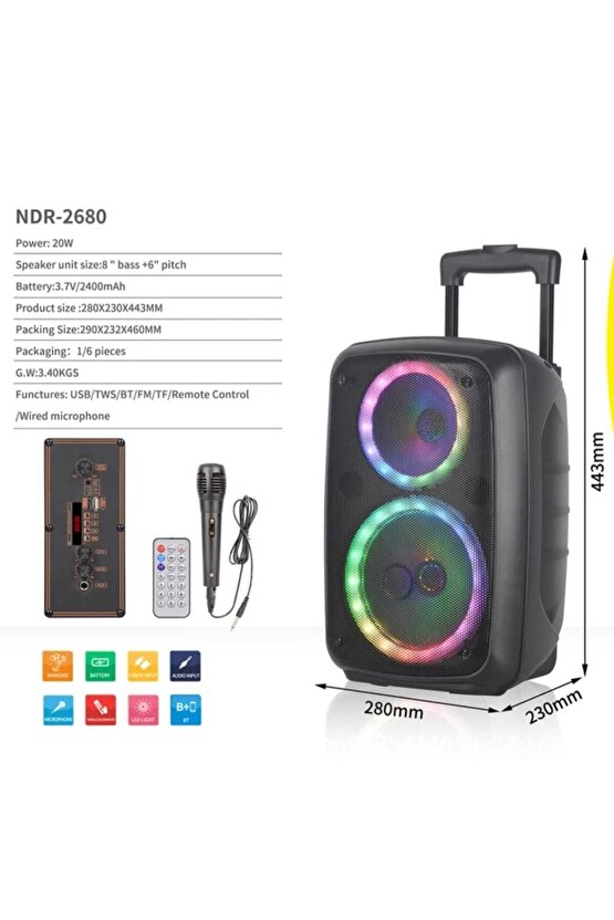 KABLOSUZ HOPARLÖR TAŞINABİLİR ŞARJLI BLUETOOTH SPEAKER LED IŞIKLI SD KART USB FM RADYO