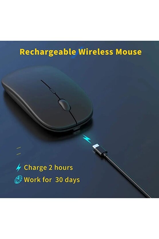 ŞARJLI MOUSE 2.4GHZ USB WİRELESS VE BLUETOOTH LU SESSİZ MAT SİYAH