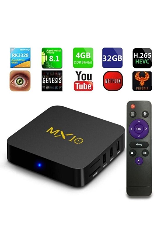 4k Ultra Hd Android Tv Box Mx10 Ram:1gb Rom:8gb Android Media Player