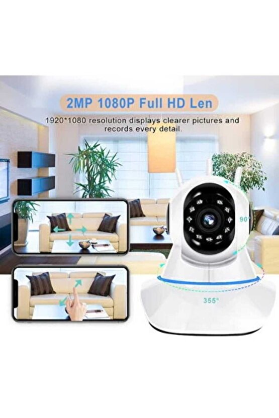 2MP WİFİ İP KAMERA GECE GÖRÜŞLÜ 1080P HD GÜVENLİK KAMERASI 360 DERECE DÖNEBİLEN