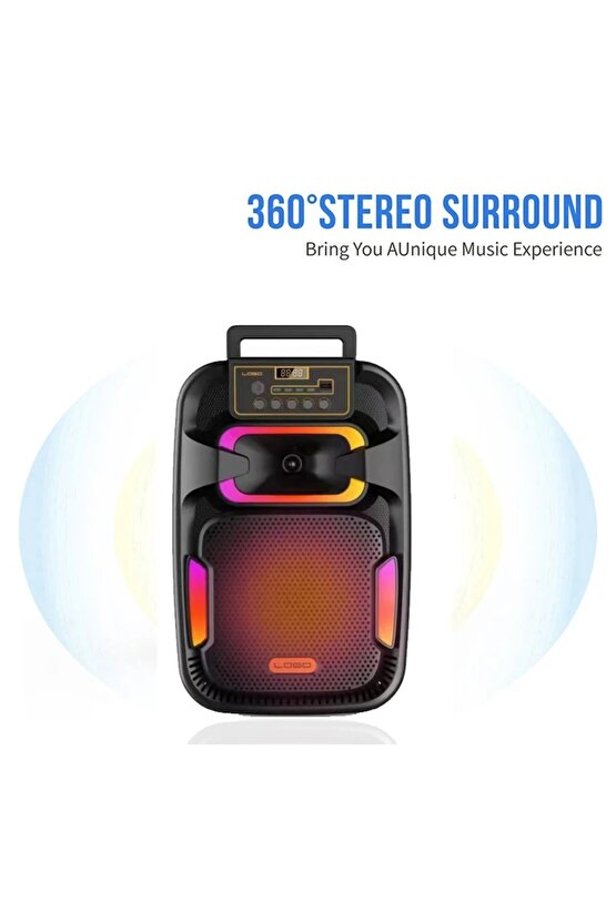 MİKROFONLU BLUETOOTH SPEAKER LED IŞIKLI KARAOKE HOPARLÖR SD KART USB AUX BÜYÜK BOY HOPARLÖR