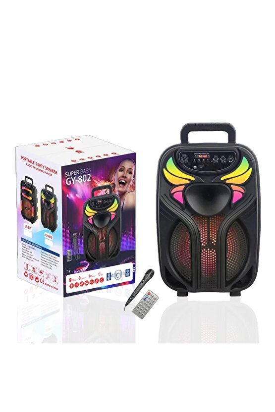 MİKROFONLU BLUETOOTH SPEAKER LED IŞIKLI KARAOKE HOPARLÖR SD KART USB AUX BÜYÜK BOY HOPARLÖR