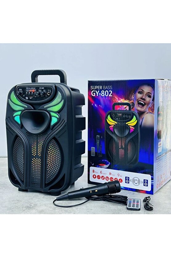 MİKROFONLU BLUETOOTH SPEAKER LED IŞIKLI KARAOKE HOPARLÖR SD KART USB AUX BÜYÜK BOY HOPARLÖR