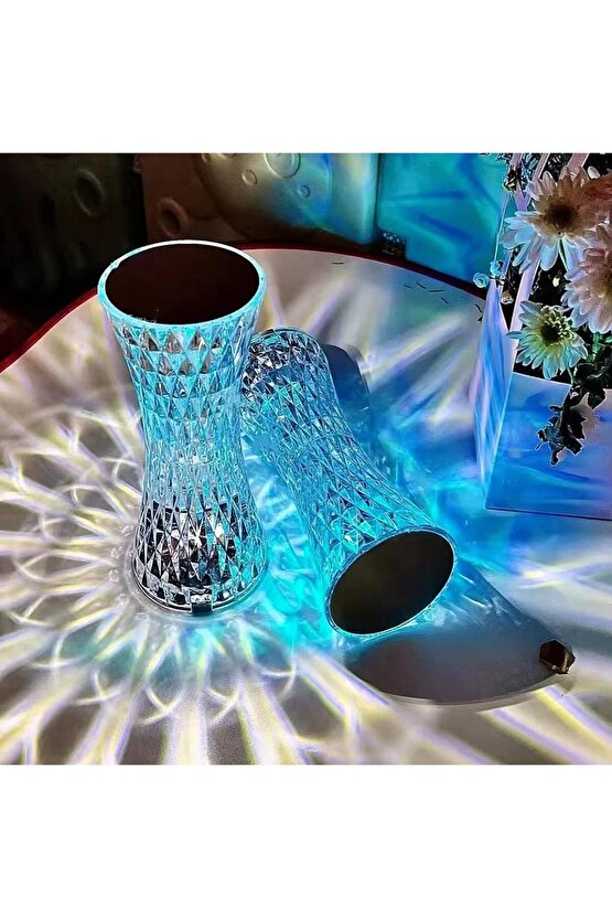 CRYSTAL TABLE LAMP ŞARJLI RGB LED IŞIKLI ABAJUR GECE LAMBASI UZAKTAN KUMANDALI DOKUNMATİK TUŞLU