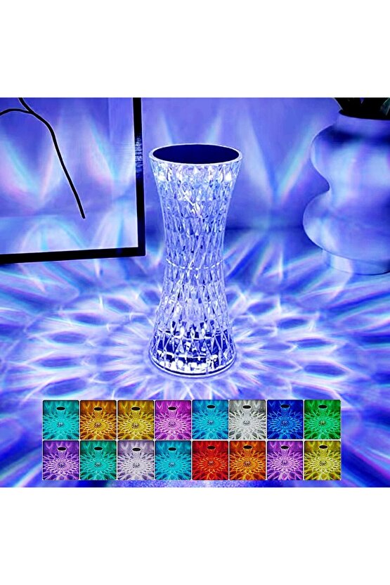 CRYSTAL TABLE LAMP ŞARJLI RGB LED IŞIKLI ABAJUR GECE LAMBASI UZAKTAN KUMANDALI DOKUNMATİK TUŞLU