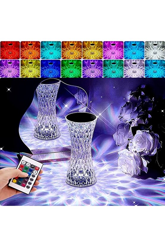 CRYSTAL TABLE LAMP ŞARJLI RGB LED IŞIKLI ABAJUR GECE LAMBASI UZAKTAN KUMANDALI DOKUNMATİK TUŞLU