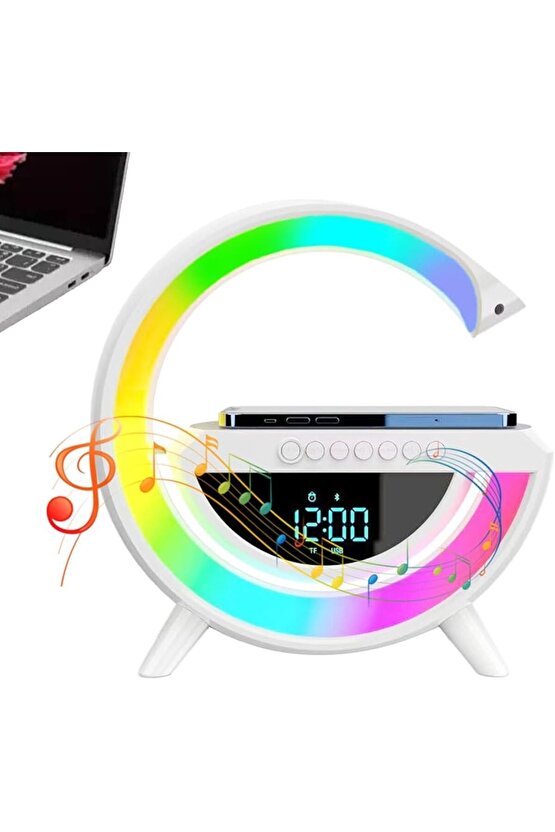 BLUETOOTH G HOPARLÖR RGB LED IŞIKLI SPEAKER ALARM SAAT FM RADYO AUX USB SD KART WİRELESS ŞARJ