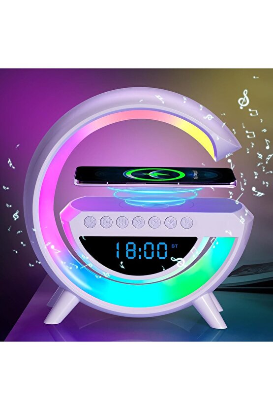 BLUETOOTH G HOPARLÖR RGB LED IŞIKLI SPEAKER ALARM SAAT FM RADYO AUX USB SD KART WİRELESS ŞARJ