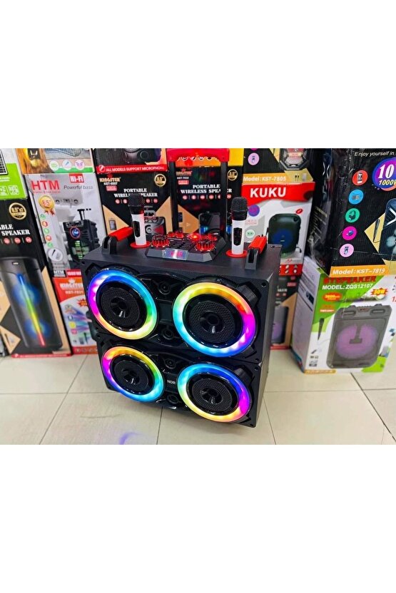 NDR-8888 BÜYÜK BOY BLUETOOTH HOPARLÖR ÇİFT MİKROFONLU TEKERLEKLİ KABLOSUZ SPEAKER TOPLANTI ANFİ