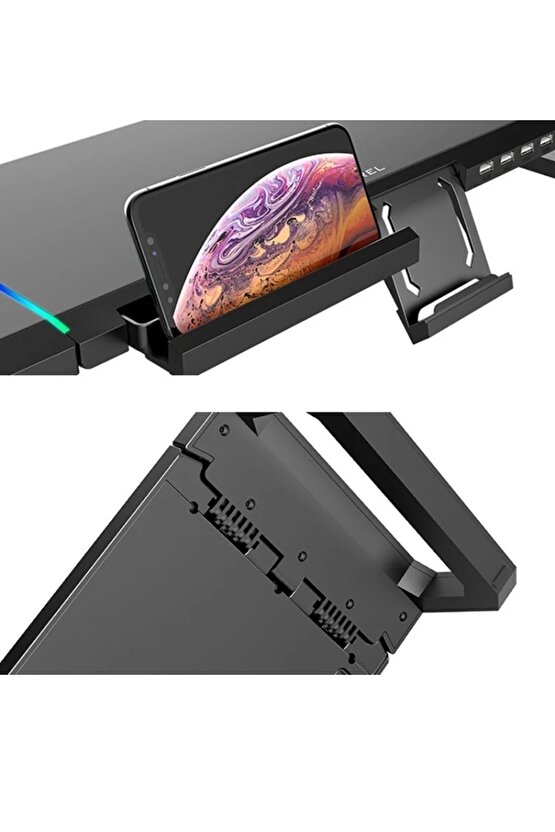 Laptop Sehpası RGB Işıklı Mönitör Standı Ekran Altlığı 4 Usb Hub Telefon Tutuculu