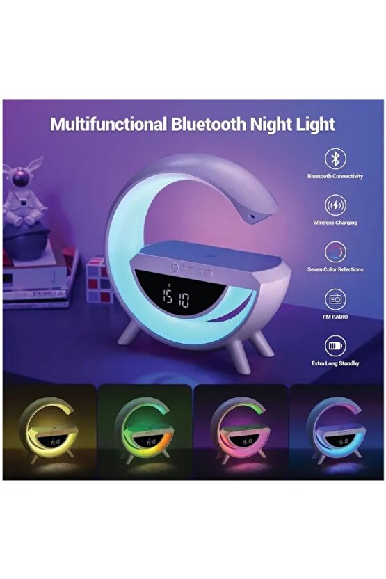 G Bluetooth Hoparlör Sd Kart Usb Fm Radyo 5w Kablosuz Şarj Gece Lambası Ambians Led Işık