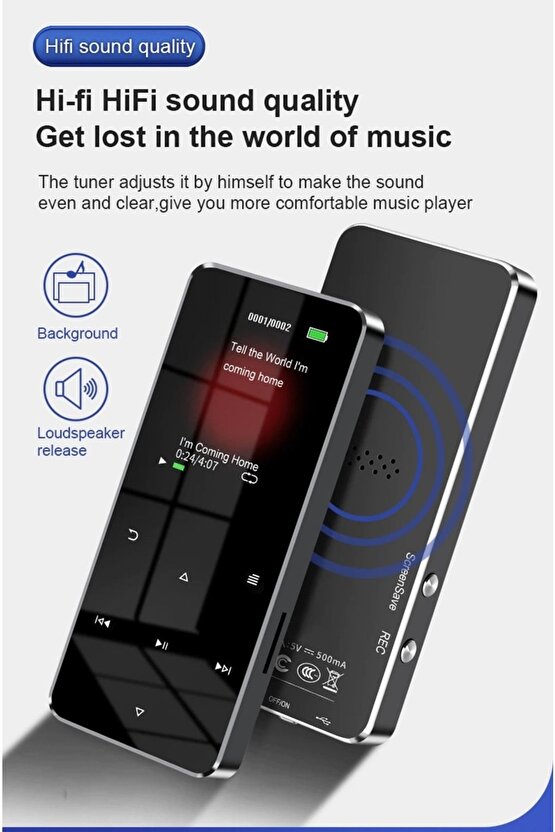 Bluetooth Lu Mp3 Mp4 Çalar Fm Radyolu Şarjlı Mp4 Player Dahili Hoparlör 8gb Hafızalı Ses Kaydı