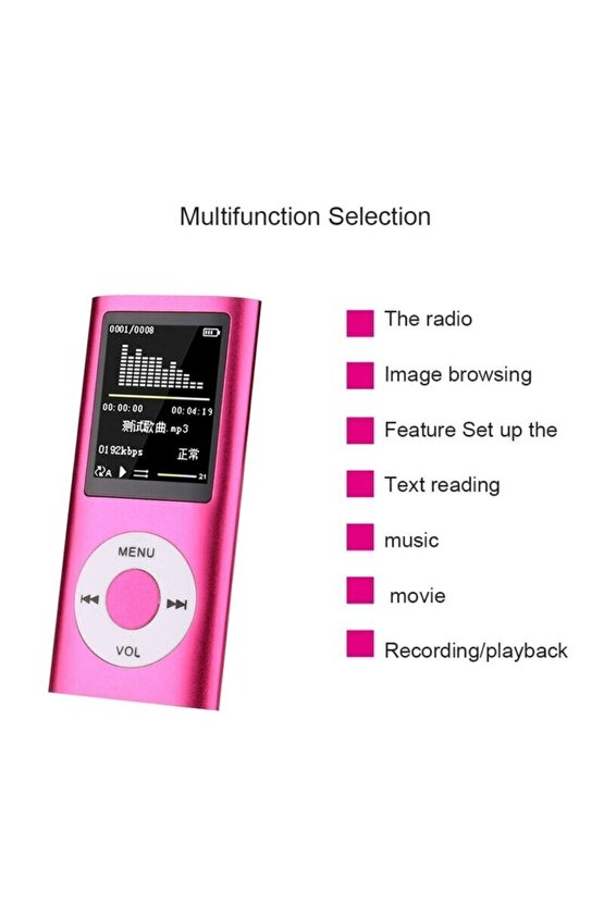 Mp3 Çalar Ses Kayıt Fm Radyo Sd Kart Girişli Mp4 Player 1.8 Inç Renkli Ekran