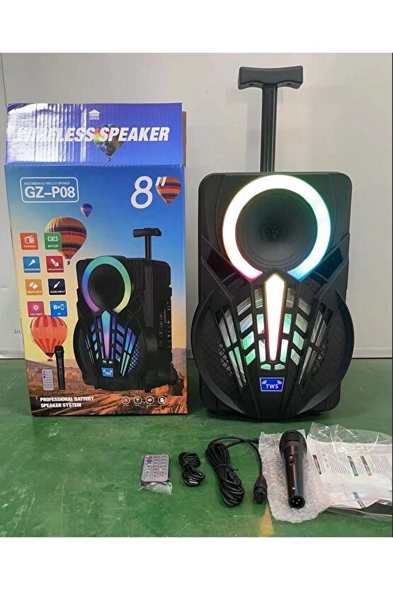 Büyük Boy Toplantı Hoparlörü Led Işıklı Mikrofonlu Dj Parti Speaker Şarjlı Bluetooth Hoparlör