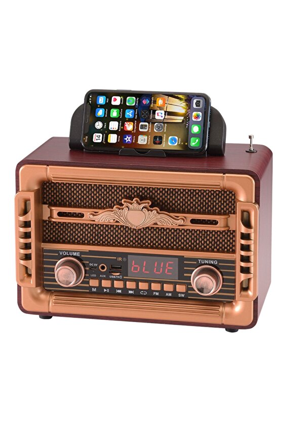 Nostaljik Radyo Bluetooth Hoparlör Fm Radio Sd Kart Usb Girişli Şarjlı Speaker