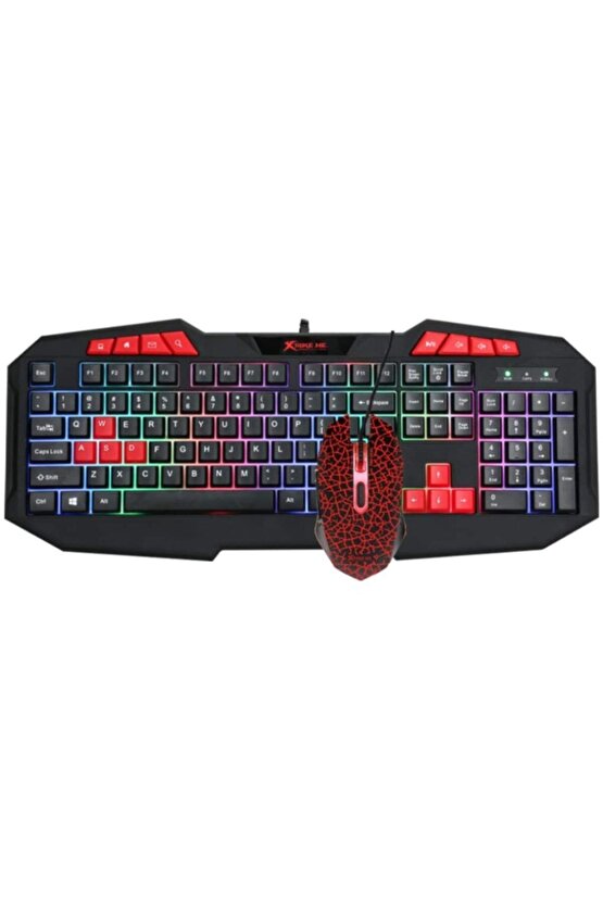 Led Işıklı Oyuncu Klavye Mouse Seti Multimedia Gaming Combo Nefes Modlu