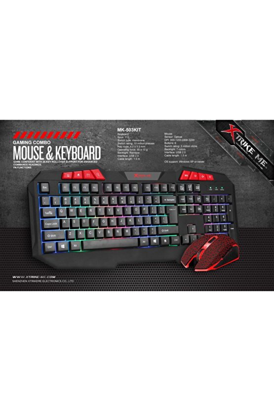 Led Işıklı Oyuncu Klavye Mouse Seti Multimedia Gaming Combo Nefes Modlu