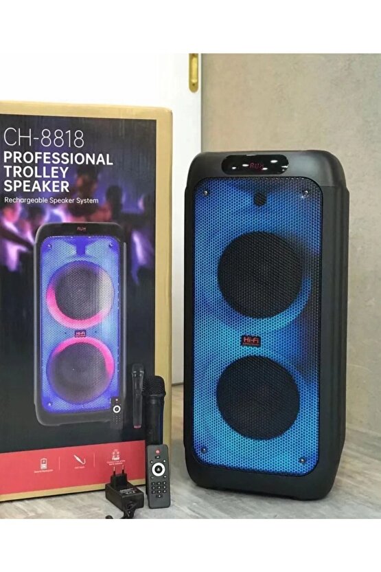 Süper Bass Büyük Boy Bluetooth Hoparlör Led Işıklı Çift Hoparlör Kablosuz Mikrofonlu Karaoke Speaker