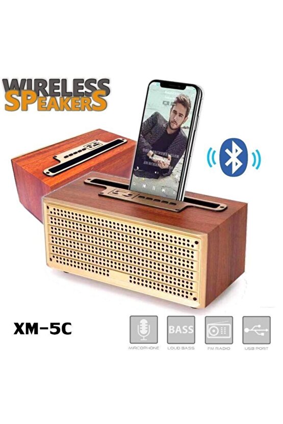 Nostaljik Radyo Eskitme Tarzı Ahşap Görünüm Bluetooth Hoparlör Xm-5c