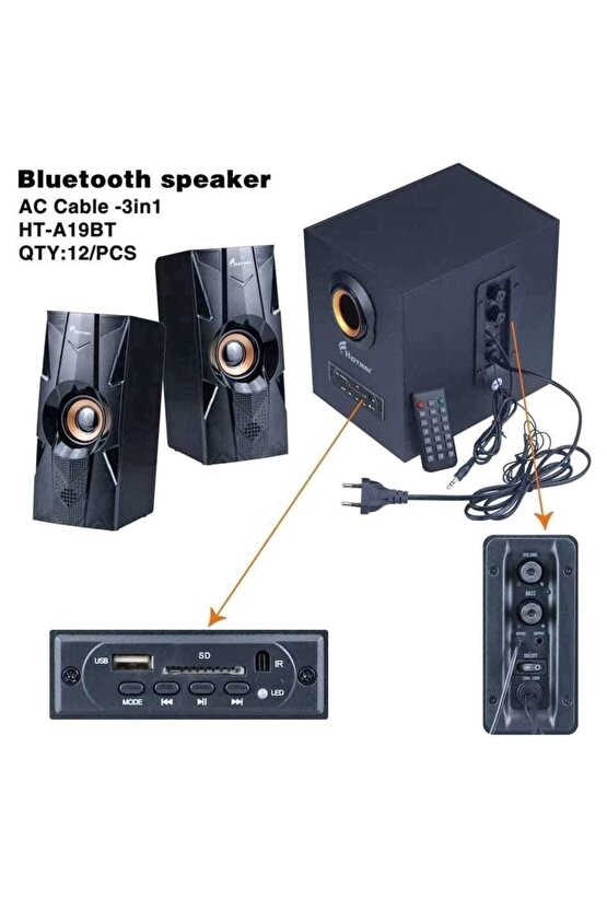 Ht-a19bt 25 Watt Kumandalı 2+1 Ses Sistemi Bluetooth + Usb + Fm Radyo + Tf Kart Destekli Özellikleri