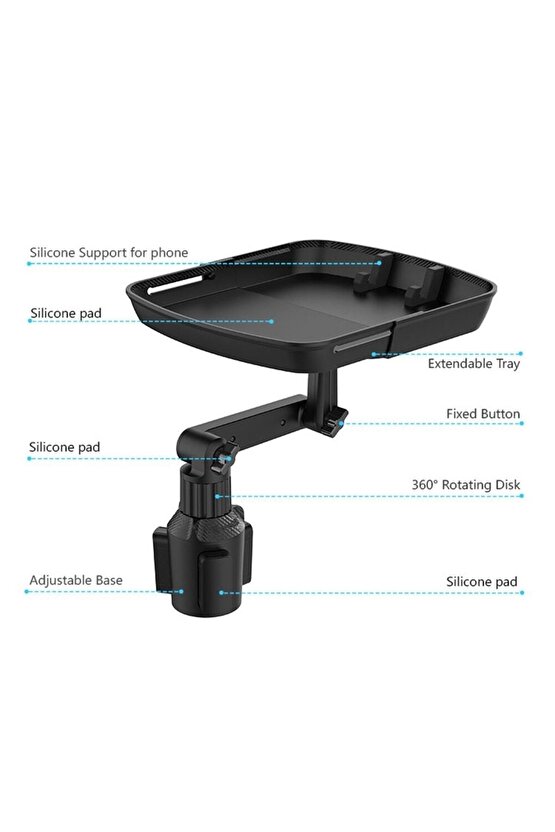 Çok Fonksiyonlu 360 ° Dönen Araba Tepsi Mobil Telefon Tutucu Içecek Kahve Küçük Masa Yemek Rafı