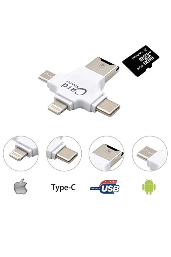 4 In 1 Tip-cmikrousb 2.0 Kart Okuyucu Android Ipad Için Micro Sd Kartiphone Pro 11 6 8 6s Otg