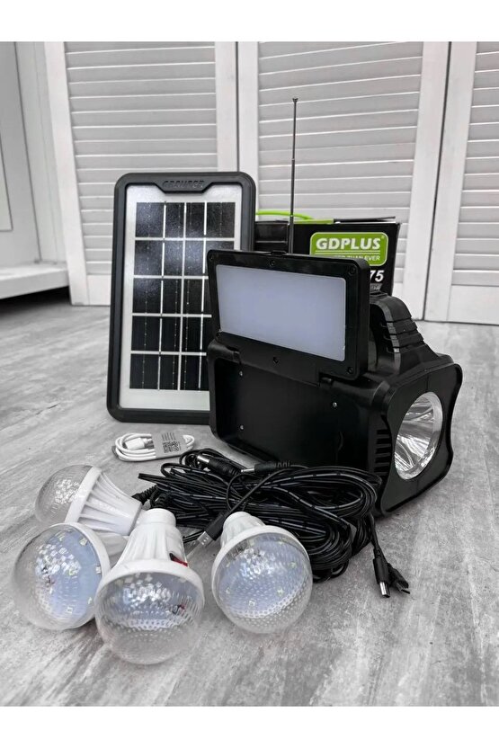 Güneş Enerji Panelli Solar Güç Sistemi Powerbank Kamp Doğa Balık Karavan Fener Fm Bluetoth Müzik