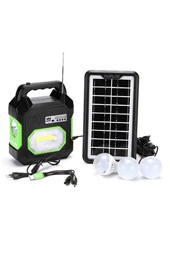 Güneş Enerji Panelli Solar Güç Sistemi Powerbank Kamp Doğa Balık Karavan Fener Fm Bluetoth Müzik