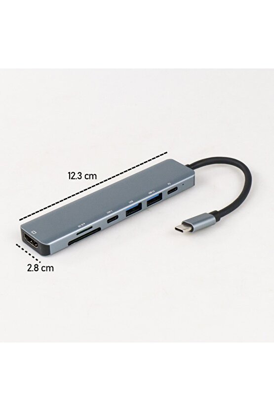 Type C Adaptör 7 In 1 Usb Hub Hdmi Sd Tf Kart Usb Pd Type C Macbook Çevirici