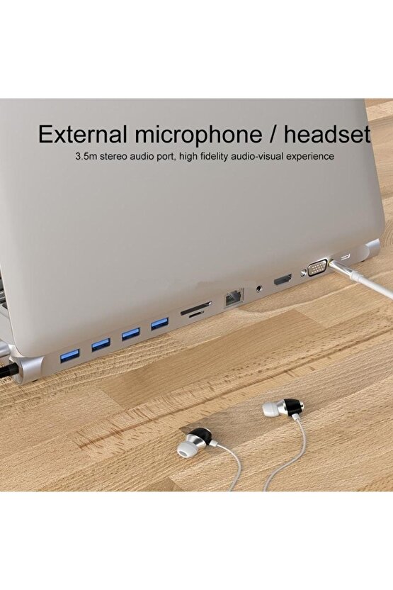 Type C Adaptör 11 In 1 Usb Hub Hdmi Lan Vga Sd Tf Kart Usb Type C Macbook Çevirici