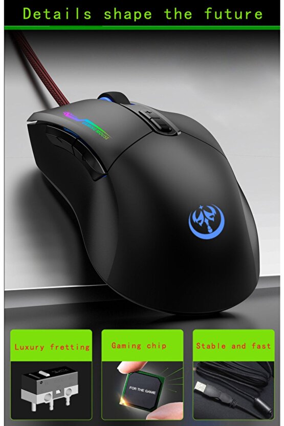 Profesyonel Rgb Led Işıklı Oyuncu Mouse 800-3200 Ayarlanabilir Dpi Gaming Mouse