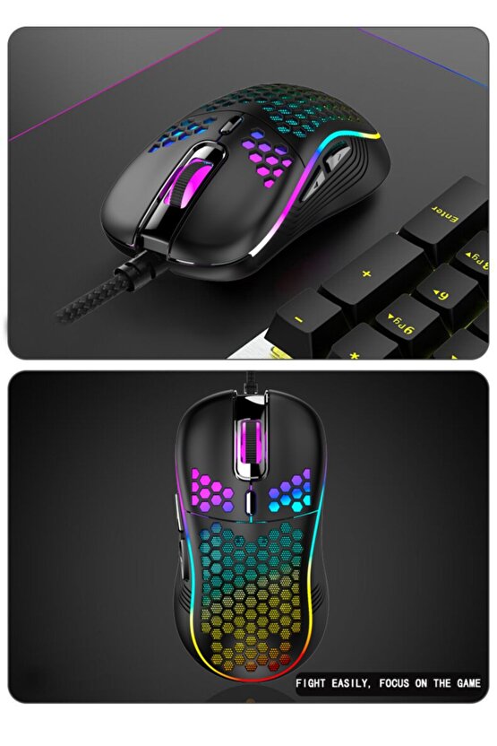 Rgb Led Işıklı Oyuncu Mouse Gaming 800-2400 Dpi 0 Oyun Mouse Mat Siyah