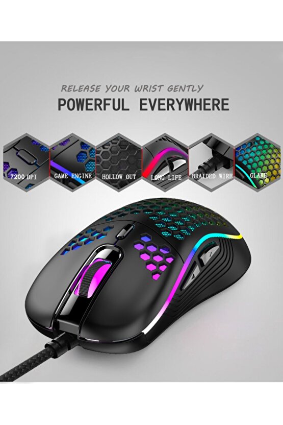 Rgb Led Işıklı Oyuncu Mouse Gaming 800-2400 Dpi 0 Oyun Mouse Mat Siyah