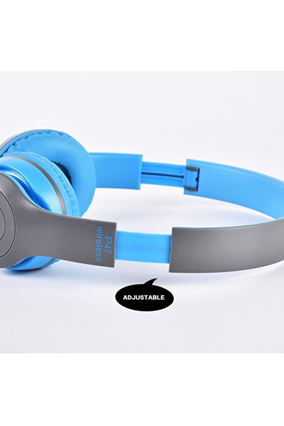 P47 Bluetooth Kulaklık Yükses Ses Ve Bass Kablosuz Mavi