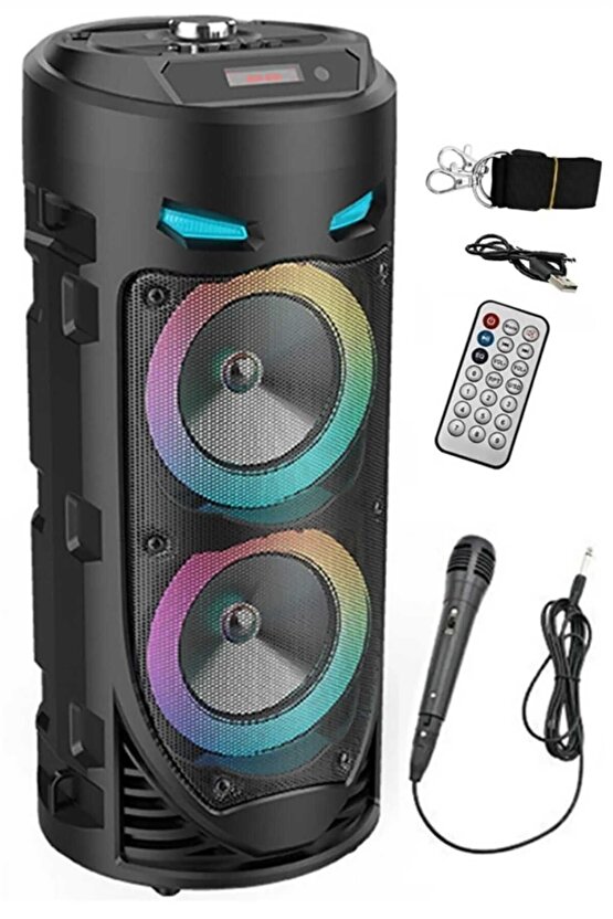 Karaoke Mikrofonlu Bluetooth Hoparlör Led Işıklı Taşınabilir Kablosuz Speaker