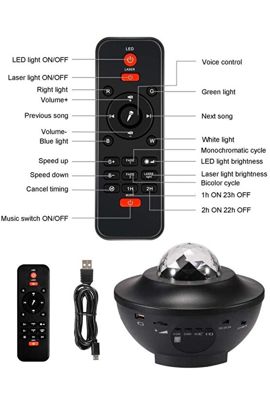 Starry Projektör Gece Lambası Bluetooth Hoparlör Ambians Işık