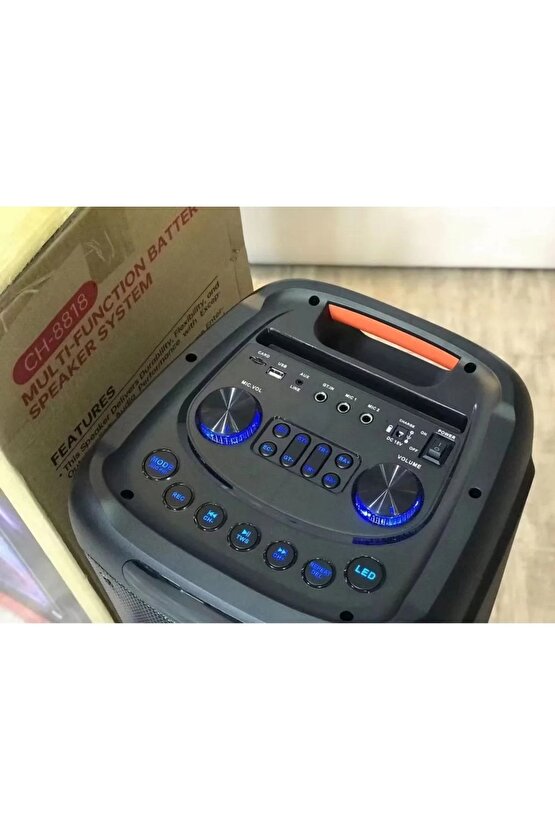 Party Box Büyük Boy Bluetooth Hoparlör Led Işıklı Çift Hoparlör Kablosuz Mikrofonlu Karaoke Speaker